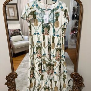 Uncle Frank Pineapple Print Maxi Dress - Cream and Green